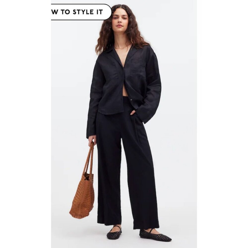 Madewell $88 Pull On Crop Pants Linen Blend Black Size 0 NO954